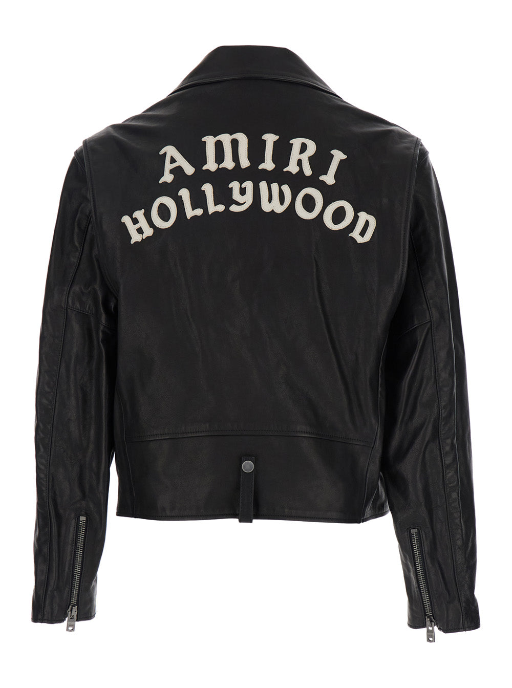 Black Jacket With Wide Notched Revers And Maxi Logo Lettering Print On The Rear Leather Man Bovine