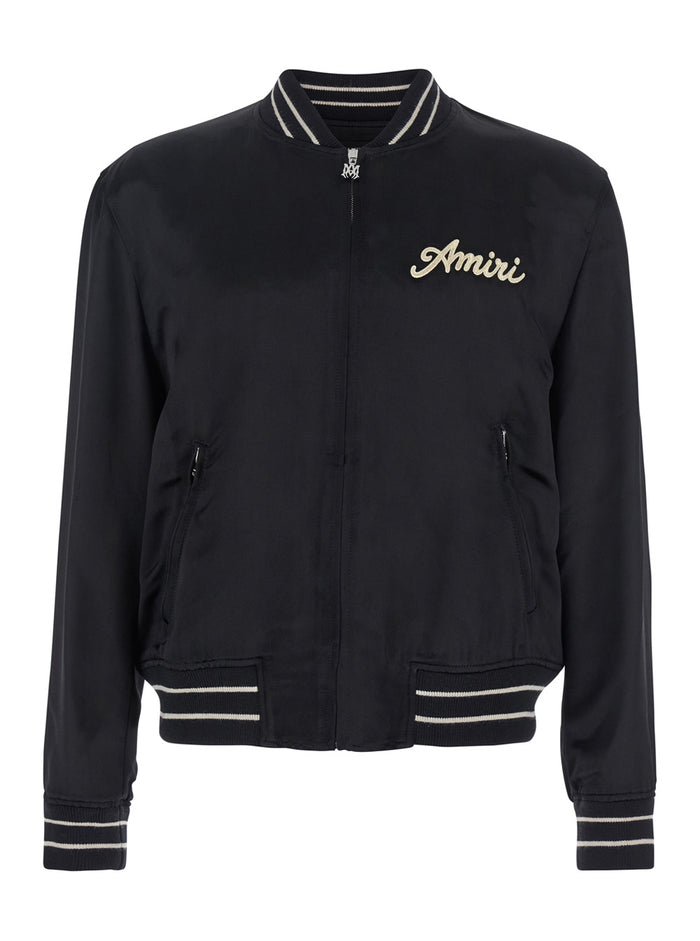 Black Jacket With Logo On The Front And Back Tech Fabric Man Viscose