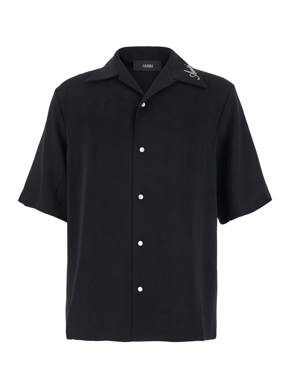 Camp Black Shirt With Spread Collar And Logo Embroidery On The Tech Fabric Man Polyester Blouses
