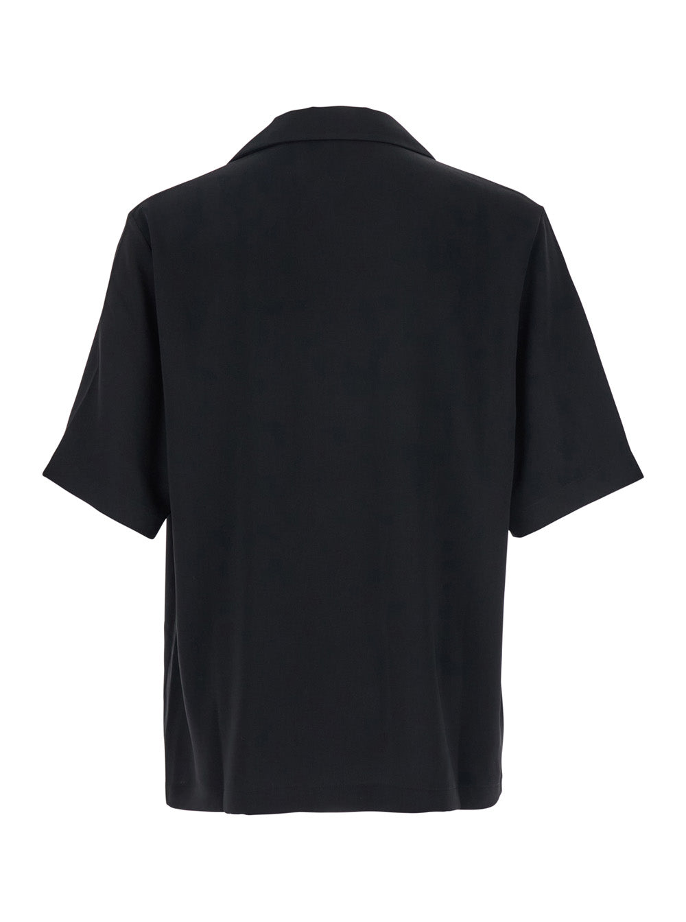 Camp Black Shirt With Spread Collar And Logo Embroidery On The Tech Fabric Man Polyester Blouses
