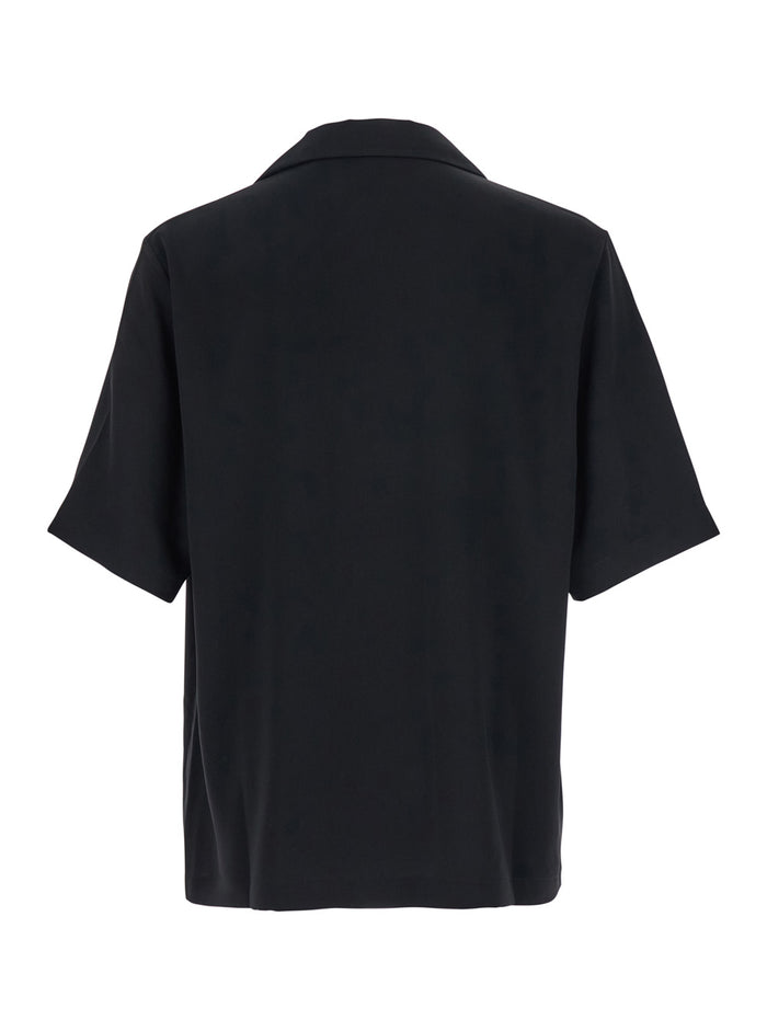 Camp Black Shirt With Spread Collar And Logo Embroidery On The Tech Fabric Man Polyester Blouses