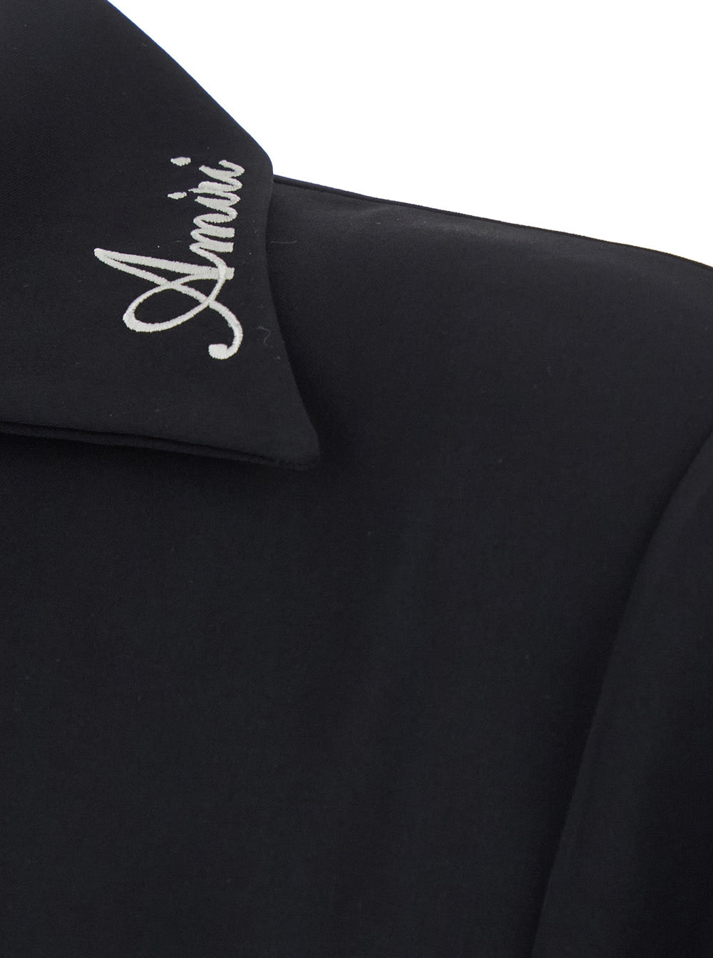 Camp Black Shirt With Spread Collar And Logo Embroidery On The Tech Fabric Man Polyester Blouses