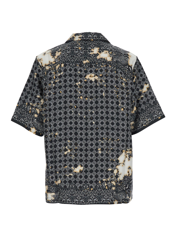 Grey Shirt With All-Over Bandana Print And Cuban Collar Silk Man Blouses