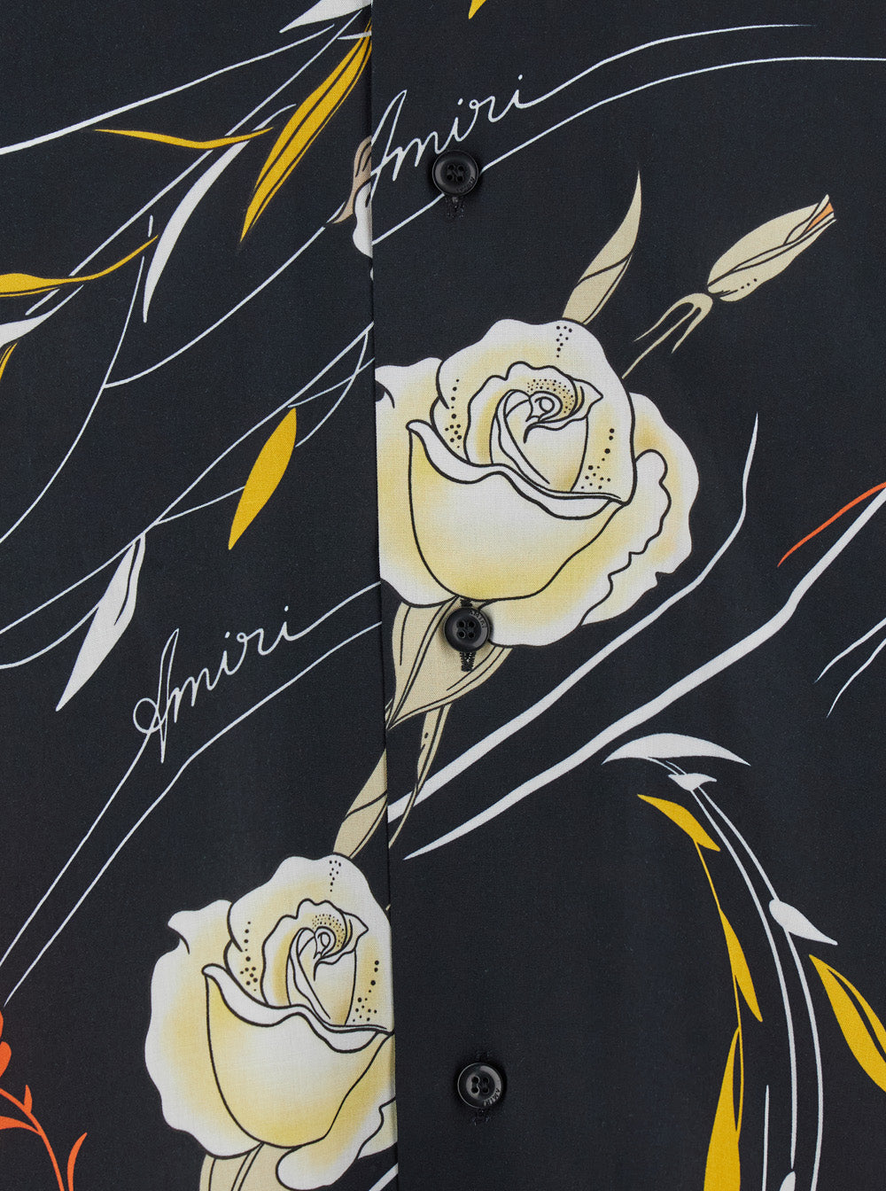 Black Bowling Shirt with Cuban Collar and All-Over Floral Motif in Viscose Man Blouses