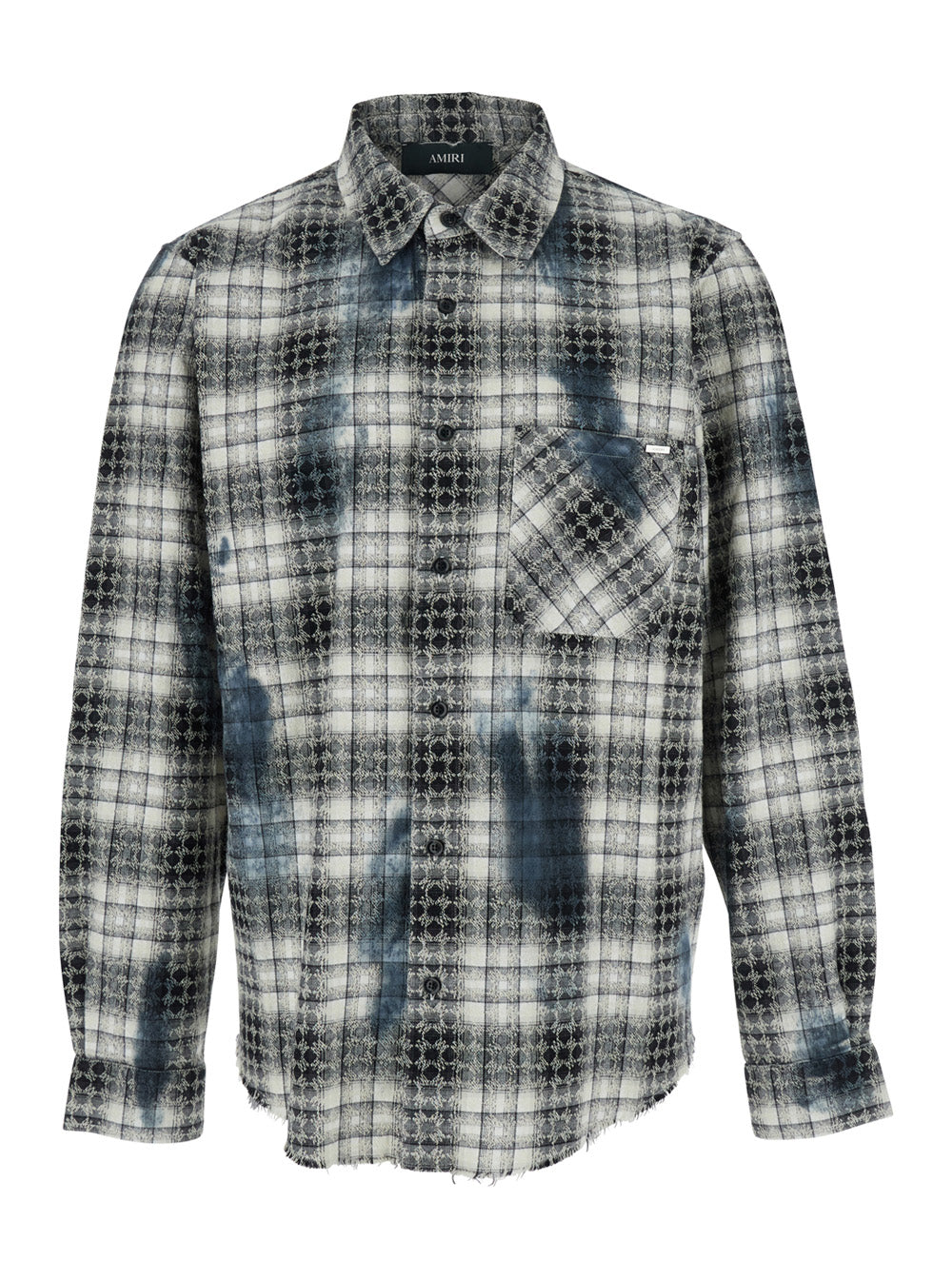 Grey Shirt with Check Pattern and Logo Lettering on the Back in Flannel Man Cotton Blouses