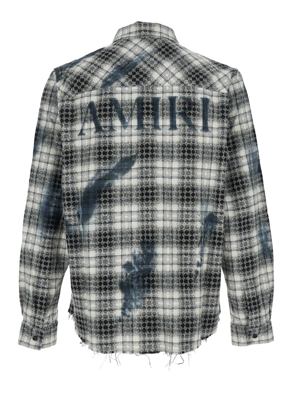 Grey Shirt with Check Pattern and Logo Lettering on the Back in Flannel Man Cotton Blouses