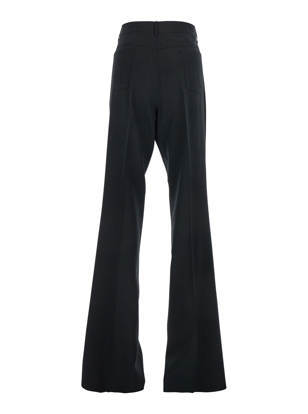 Black Pants With Flared Leg And Logo Plaque On The Pocket Fabric Man Polyester Wool Trousers