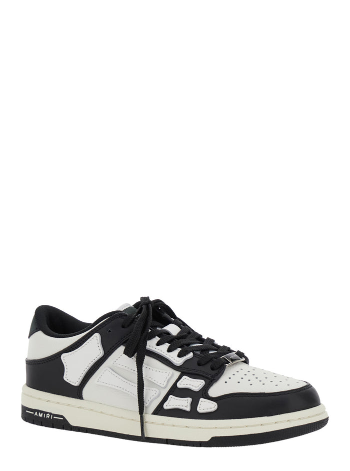 Skel Top Low Black And White Sneakers With Logo Patch On Thetongue Contrasting Details The Side Leather Woman White/black