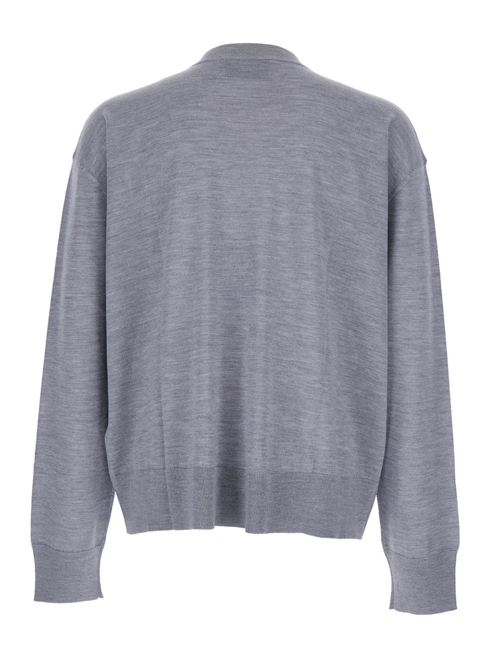 Grey Crew Neck Sweater with Embroidered Logo on the Front in Wool Man Jersey