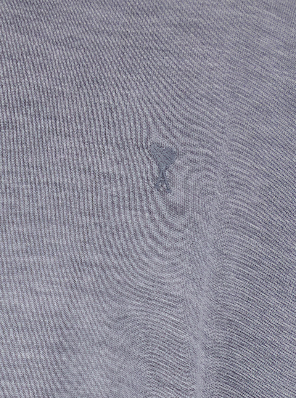 Grey Crew Neck Sweater with Embroidered Logo on the Front in Wool Man Jersey
