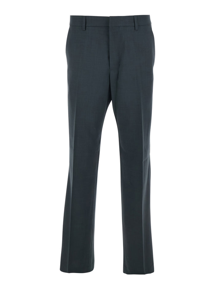 Grey Pants With Belt Loops And Front Concealed Closure Wool Man Virgin Trousers