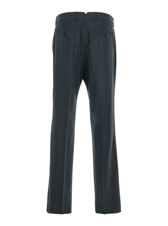 Grey Pants With Belt Loops And Front Concealed Closure Wool Man Virgin Trousers