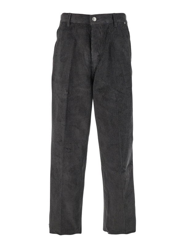 Brown Velvet Trousers With Logo Patch Cotton