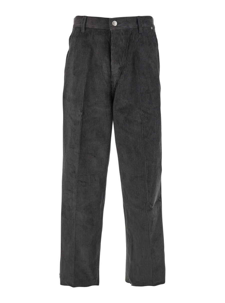 Brown Velvet Trousers With Logo Patch Cotton
