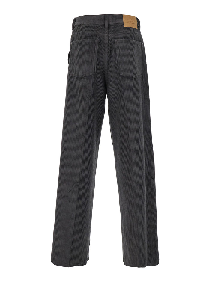 Brown Trousers with Back Logo Patch in Velvet Man Grey Cotton