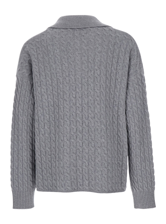 Grey Polo Shirt with Woven Design in Wool Man Tshirts And