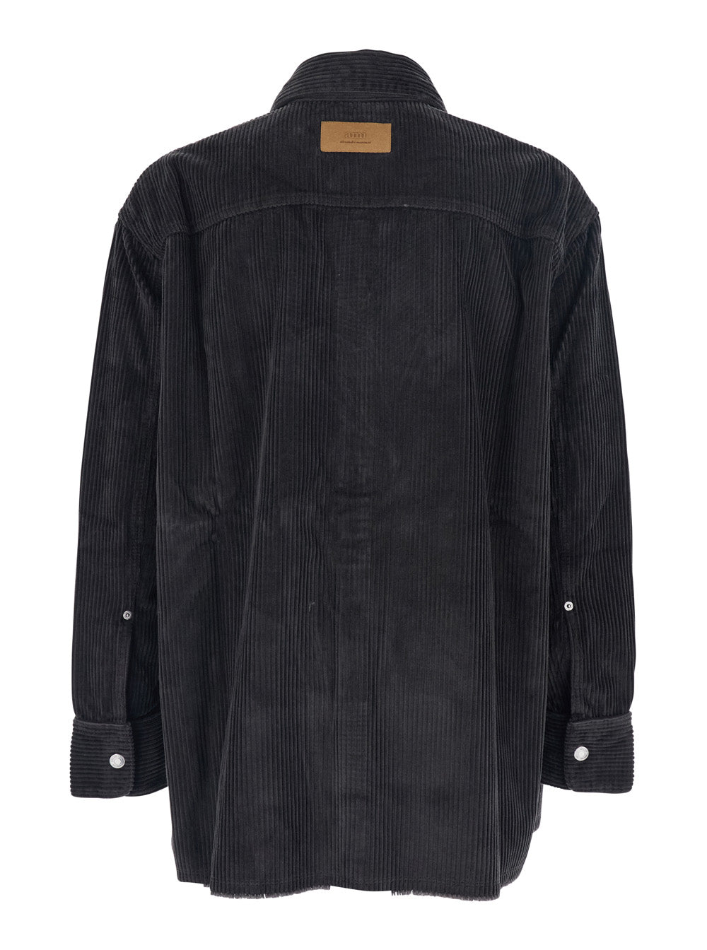 Black Shirt Jacket with Chest Pocket in Corduroy Man Outerwear