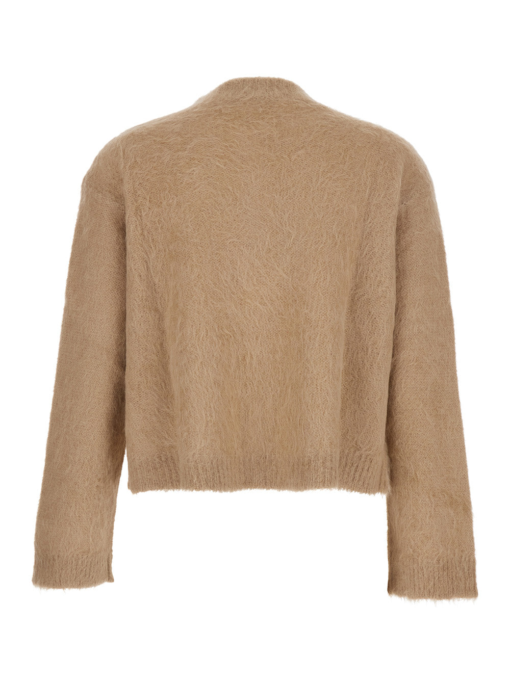 Marzia Beige Crewneck Cardigan With Ribbed Trims Wool Woman Jersey