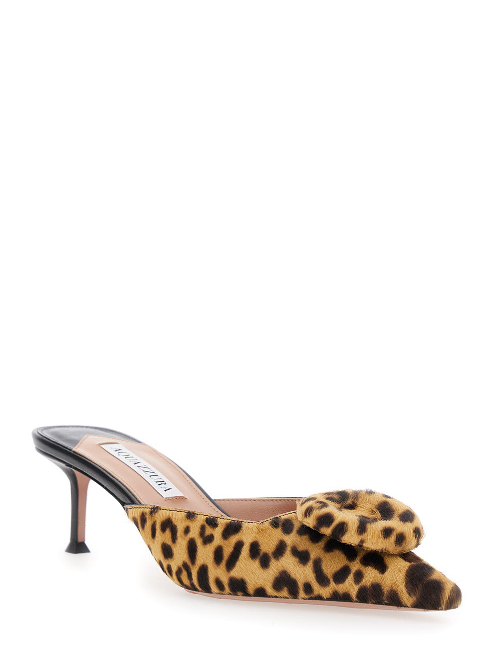 The Hood Brown Mules with Bow Detail and Leopard Motif in Suede Woman Calf Flat Shoes