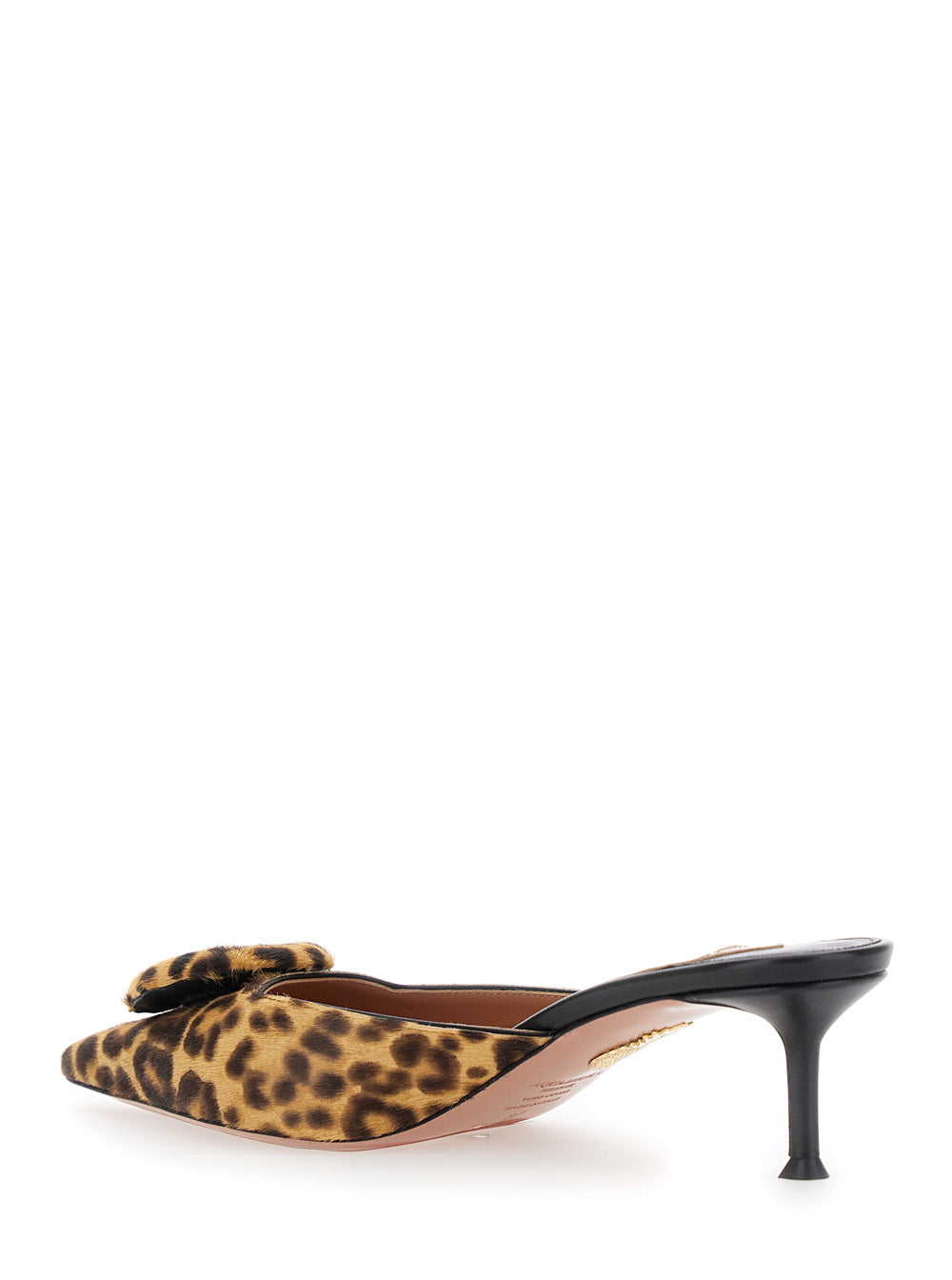 The Hood Brown Mules with Bow Detail and Leopard Motif in Suede Woman Calf Flat Shoes