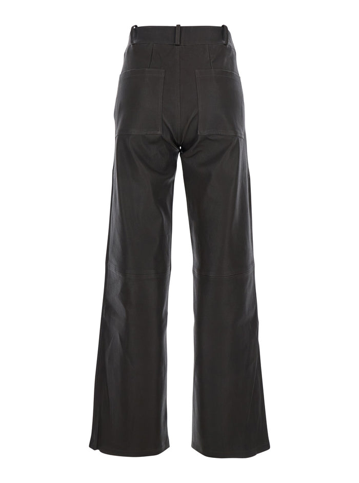 Marina Brown Pants With Belt Loops Leather Woman Lamb Trousers