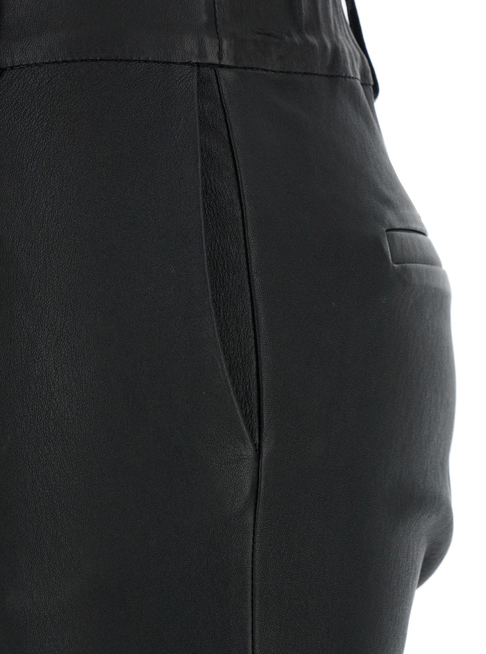 Black Trousers With Belt Loops And Flared Legs Leather Woman Lamb