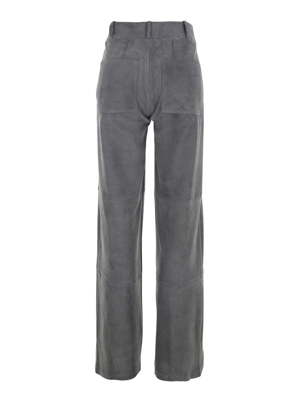 Grey Pants with Belt Loops in Suede Woman Lamb Trousers