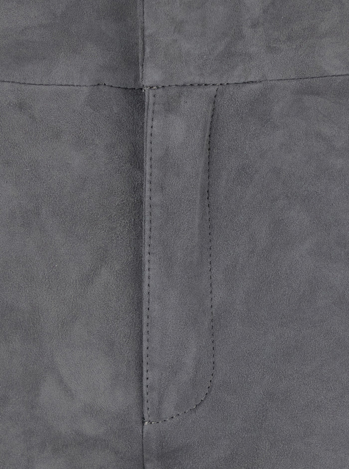 Grey Pants with Belt Loops in Suede Woman Lamb Trousers