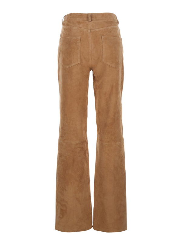 Beige Suede Trousers With Belt Loop Goat