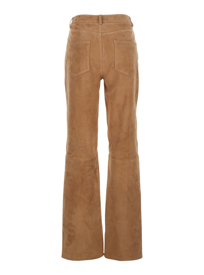 Michela Beige Trousers with Belt Loop in Suede Woman Goat