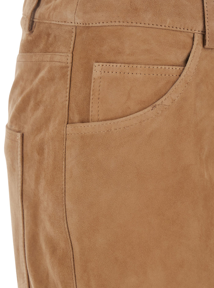 Michela Beige Trousers with Belt Loop in Suede Woman Goat