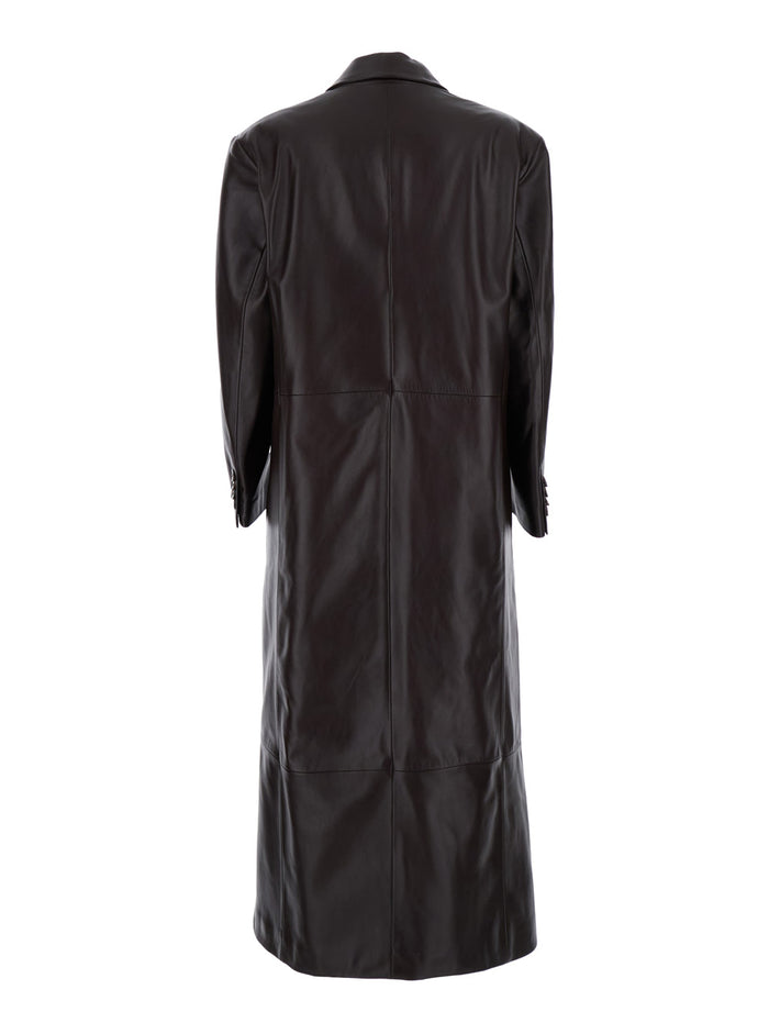 Brown Double-Breasted Coat Leather Woman Lamb