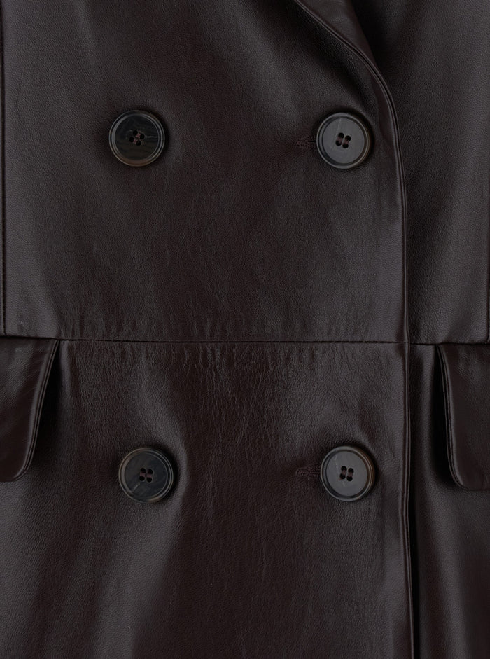Brown Double-Breasted Coat Leather Woman Lamb