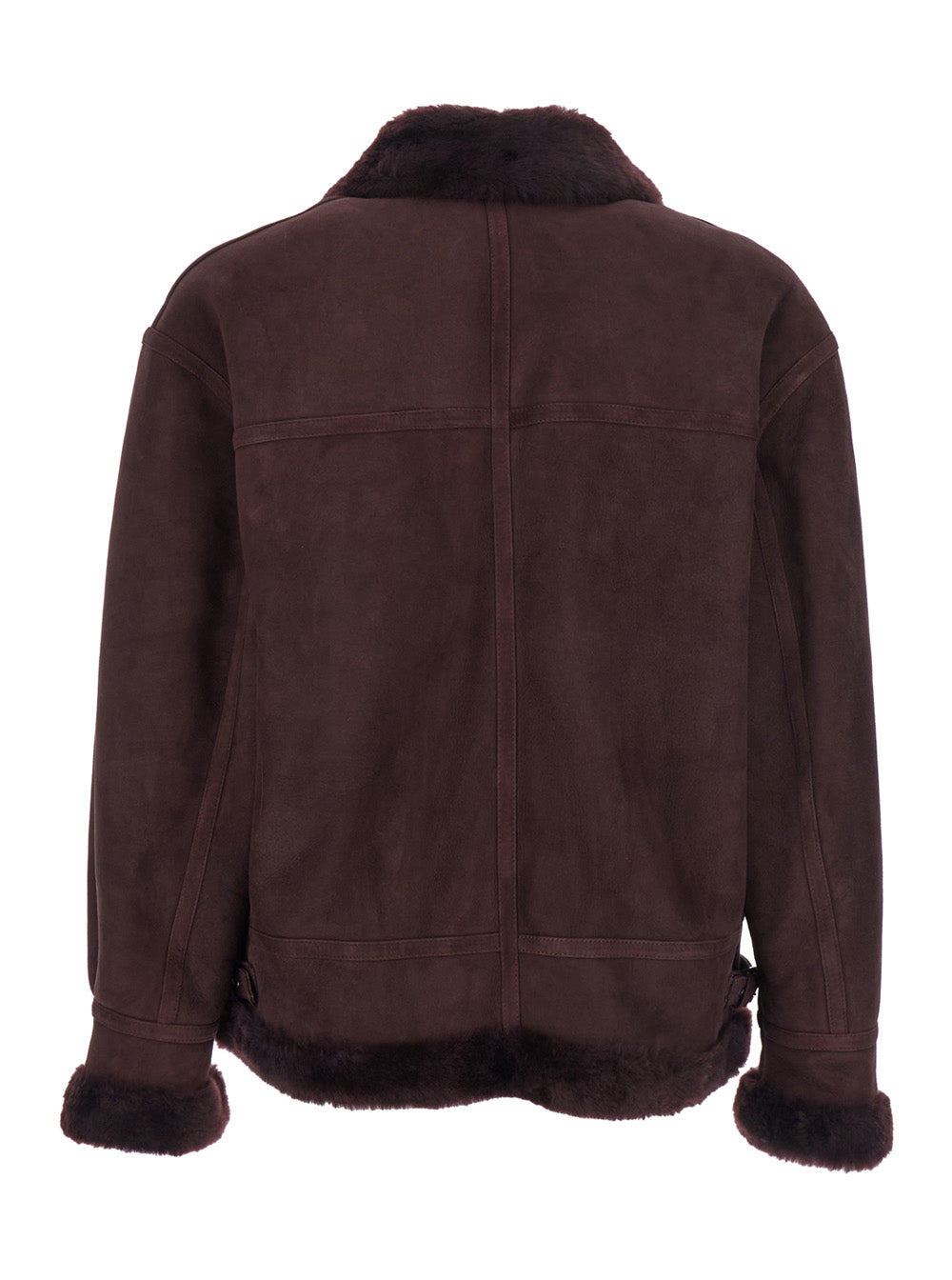 Sano Bordeaux Shearling Jacket with Belt Detail and Fur Trims in Suede Woman Lamb Furs