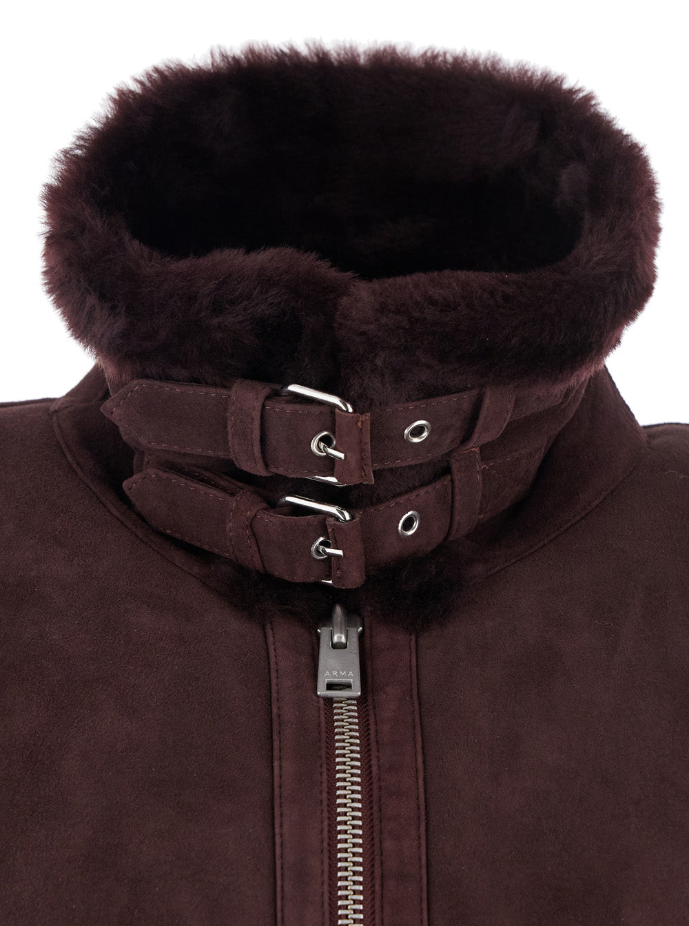 Sano Bordeaux Shearling Jacket with Belt Detail and Fur Trims in Suede Woman Lamb Furs