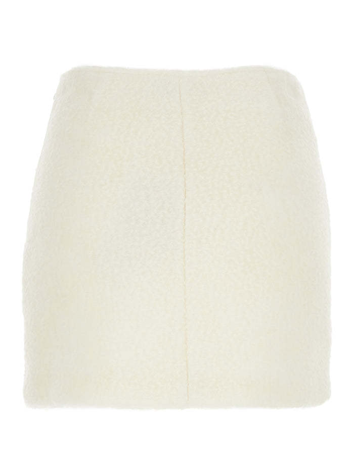 White Mini Skirt With Hidden Side Closure Fabric Woman