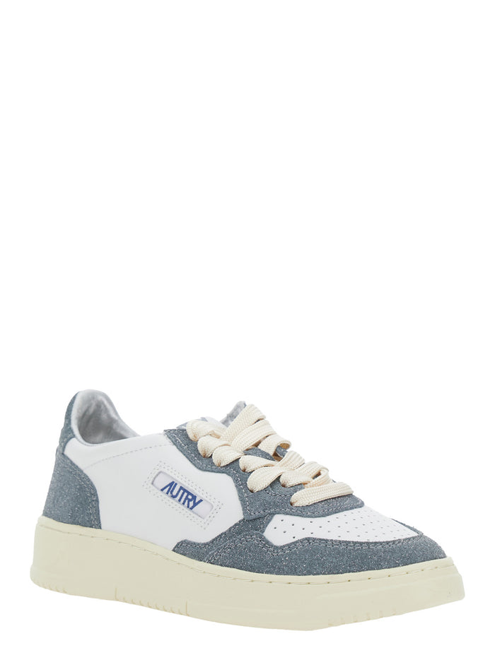 Medalist Blue Low Top Sneakers with Logo Detail in Leather and Suede Woman Blu Cow Calf