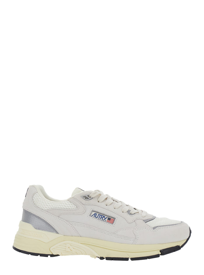 Hyperway White Low Top Sneakers with Logo Patch on Tongue and Side in Tech Fabric Man Cow Leather Polyester