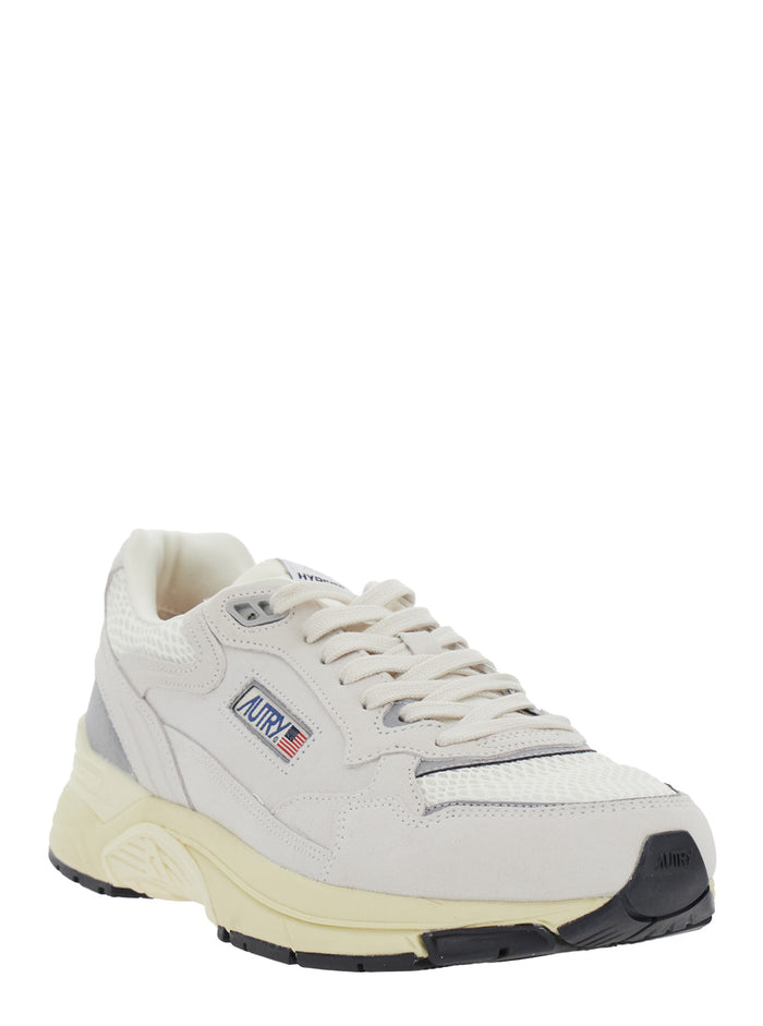 Hyperway White Low Top Sneakers with Logo Patch on Tongue and Side in Tech Fabric Man Cow Leather Polyester