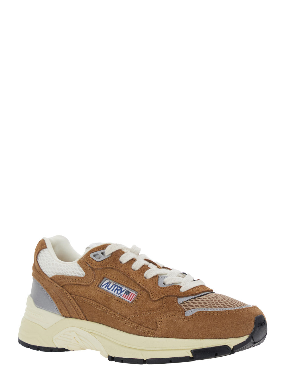 Hyperway Beige Low Top Sneakers with Logo Patch on Side and Tongue in Suede Mesh Woman Cow Leather Polyester