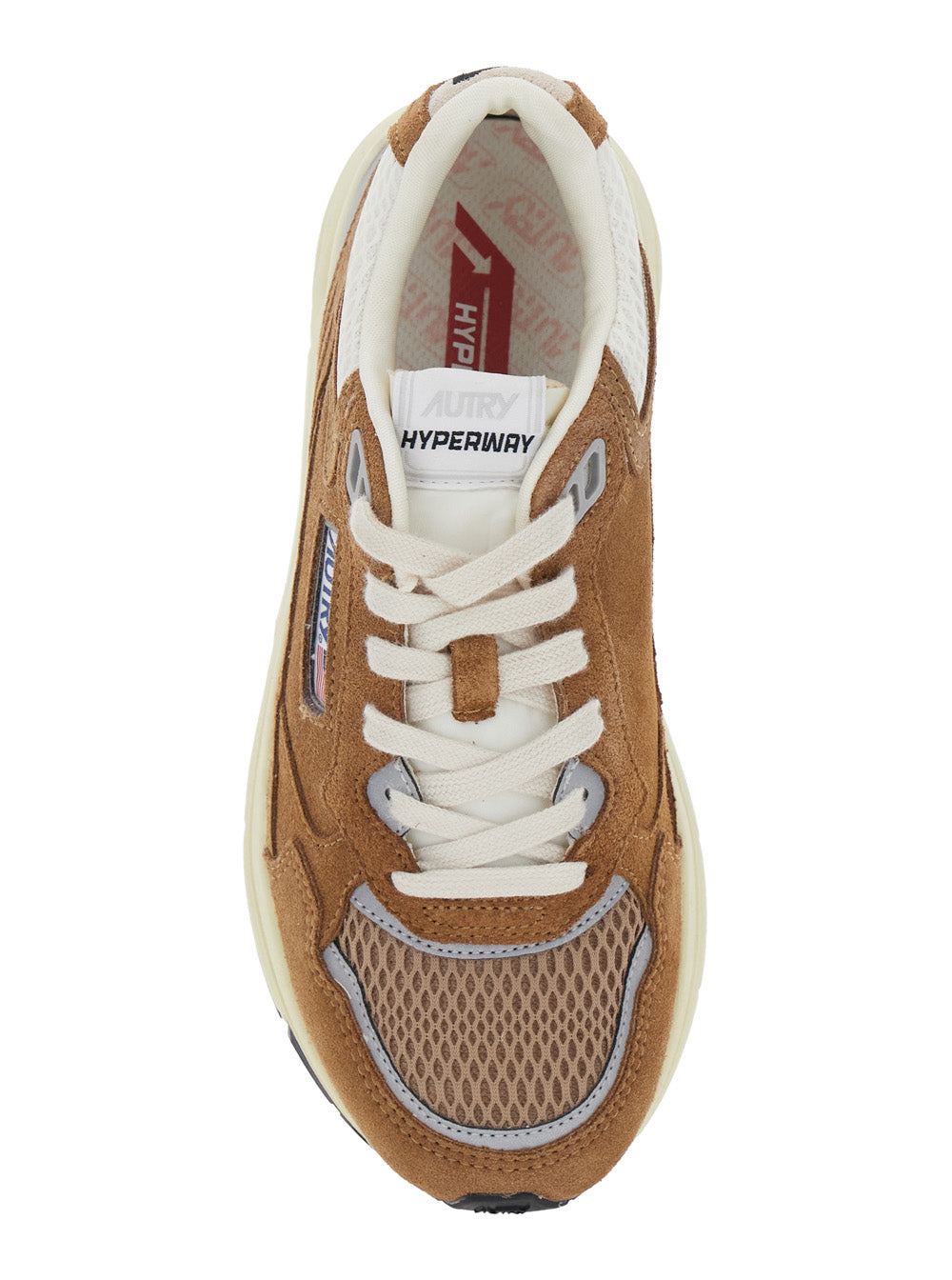 Hyperway Beige Low Top Sneakers with Logo Patch on Side and Tongue in Suede Mesh Woman Cow Leather Polyester