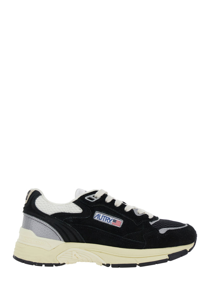 Hyperway Black Low Top Sneakers with Logo Patch on Tongue and Side in Suede Mesh Woman Cow Leather Polyester