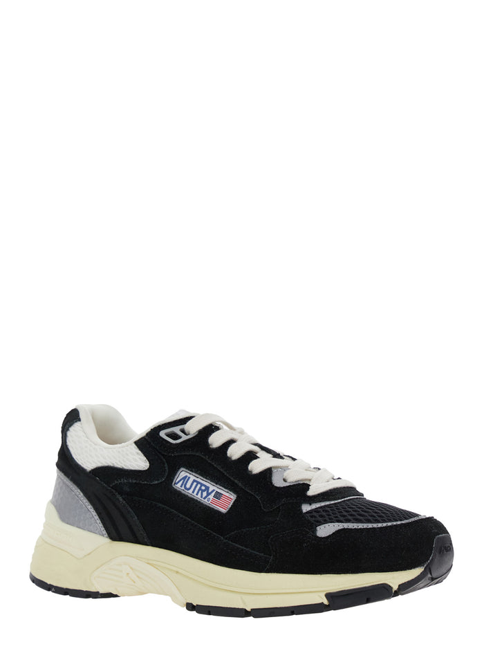Hyperway Black Low Top Sneakers with Logo Patch on Tongue and Side in Suede Mesh Woman Cow Leather Polyester