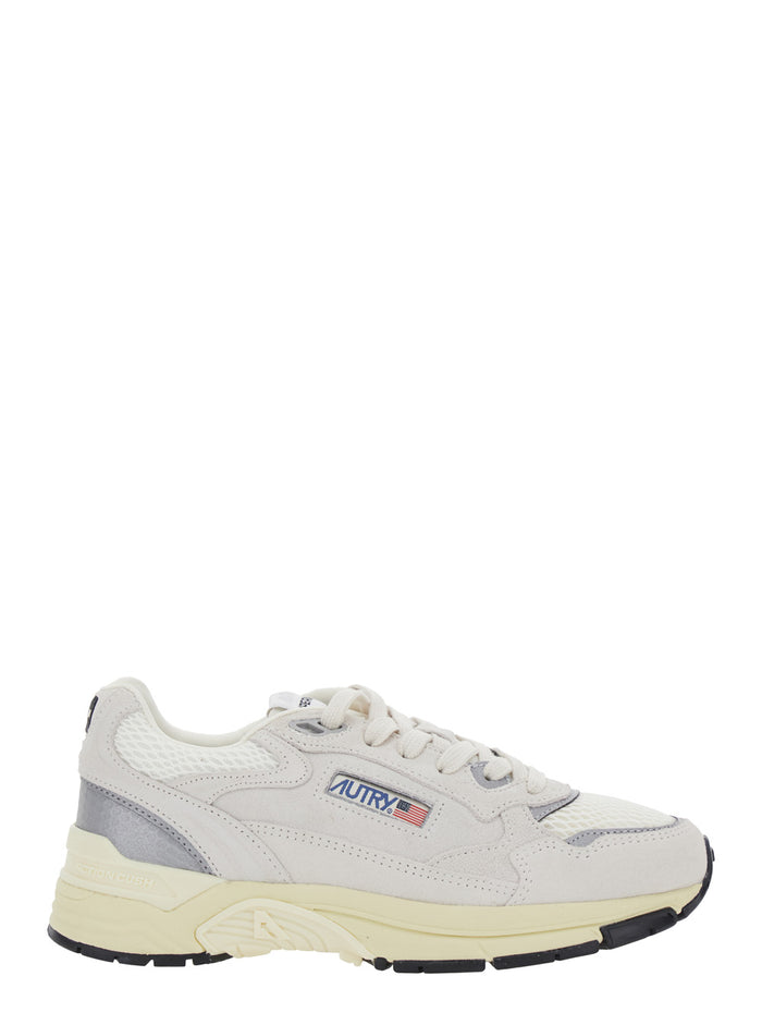 Hyperway White Low Top Sneakers with Logo Patch on Side and Tongue in Suede Mesh Woman Cow Leather Polyester