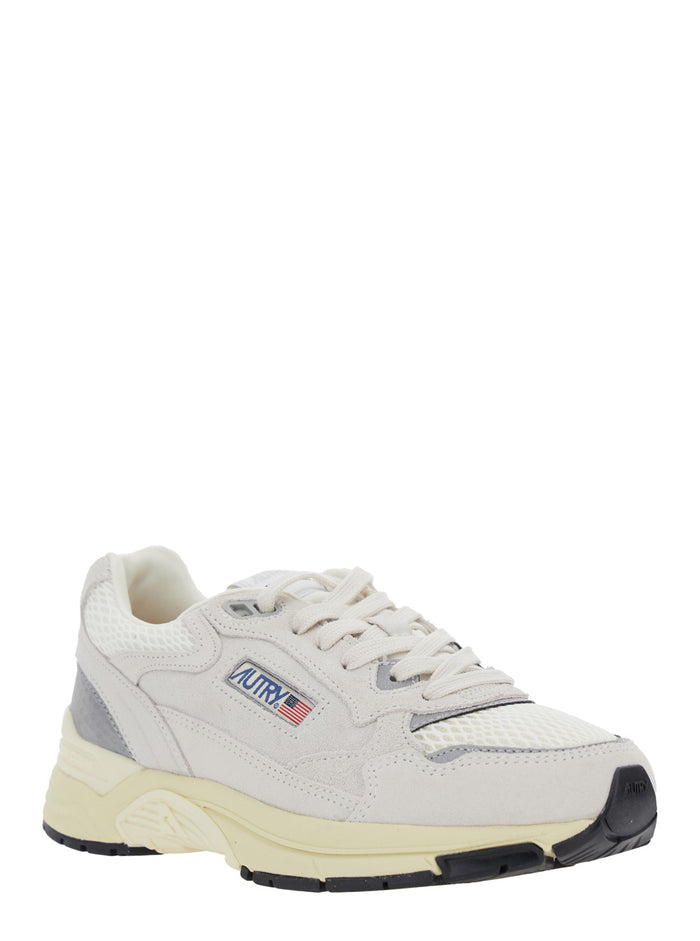 Hyperway White Low Top Sneakers with Logo Patch on Side and Tongue in Suede Mesh Woman Cow Leather Polyester
