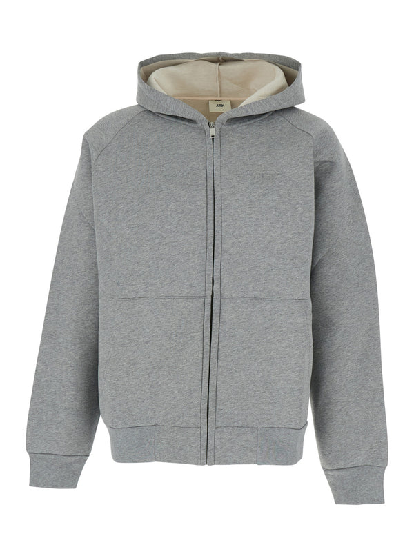 Grey Neoprene Hoodie With Dropped Shoulders Sweatshirts