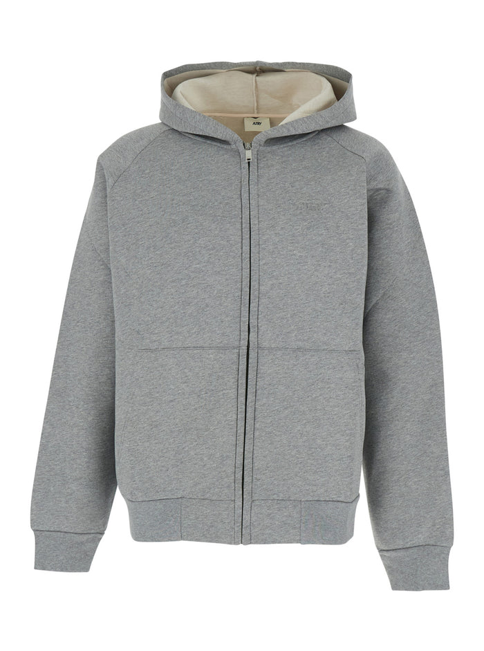 Grey Hoodie with Dropped Shoulders in Neoprene Man Sweatshirts