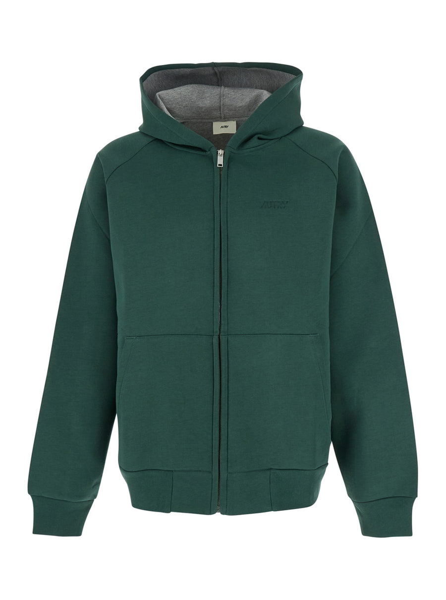 Green Hoodie With Dropped Shoulders Neoprene Sweatshirts