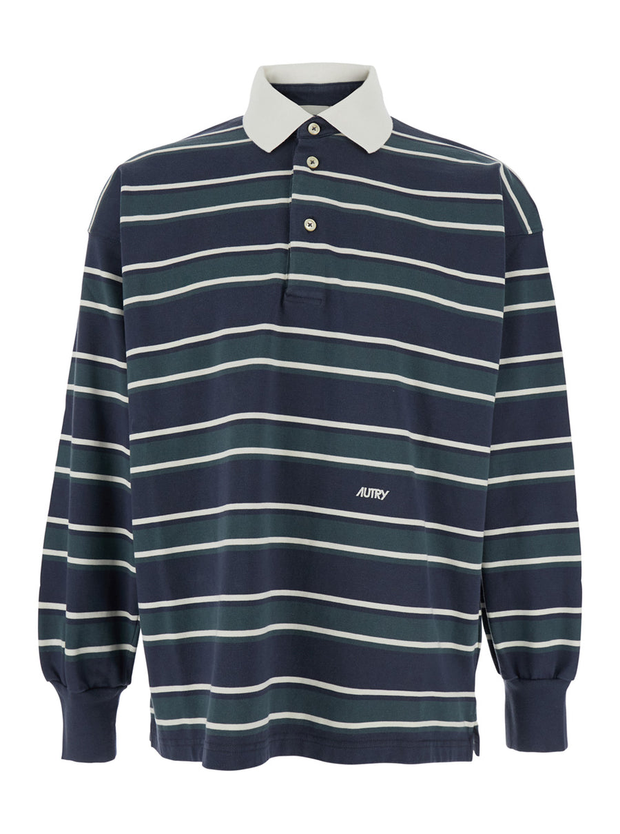 Blue Polo Shirt With Striped Motif Cotton T-shirts