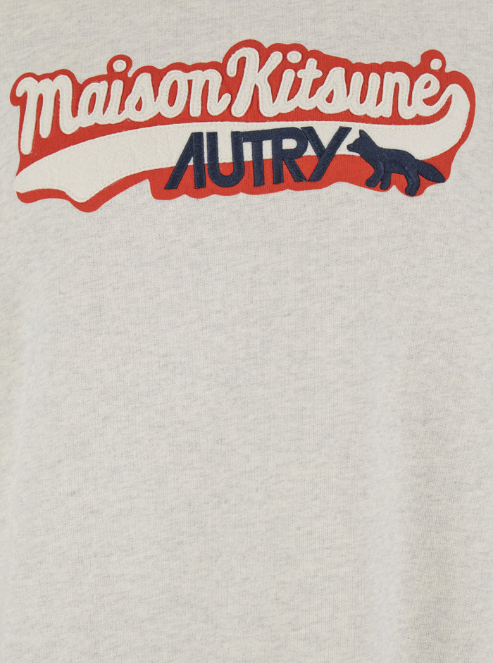 Grey Crewneck Sweatshirt with Print on the Front and Ribbed Trims in Cotton Man Sweatshirts